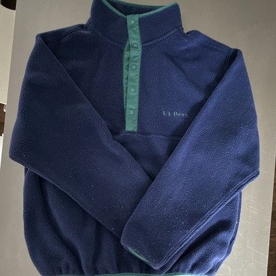 L.L.Bean Fleece Pullover Sweatshirt 1/4 Snap Mock Neck Pockets Blue/Green WL/MM
