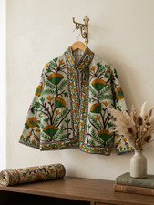 Vintage Style Floral Embroidery Jacket Botanical Pattern Boho Women  s Outerwear