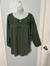 NWT Style&co Palmetto Floral 3/4 Sleeve Top with Keyhole Tied Neckline   Plus 2X
