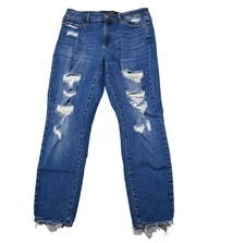 Judy Blue Jeans Womens 11/30 (30x27) Boyfriend Blue Denim Distressed