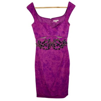NWT Mandalay Purple Beaded Embellished Midi Cocktail Evening Dress Womens Size 6