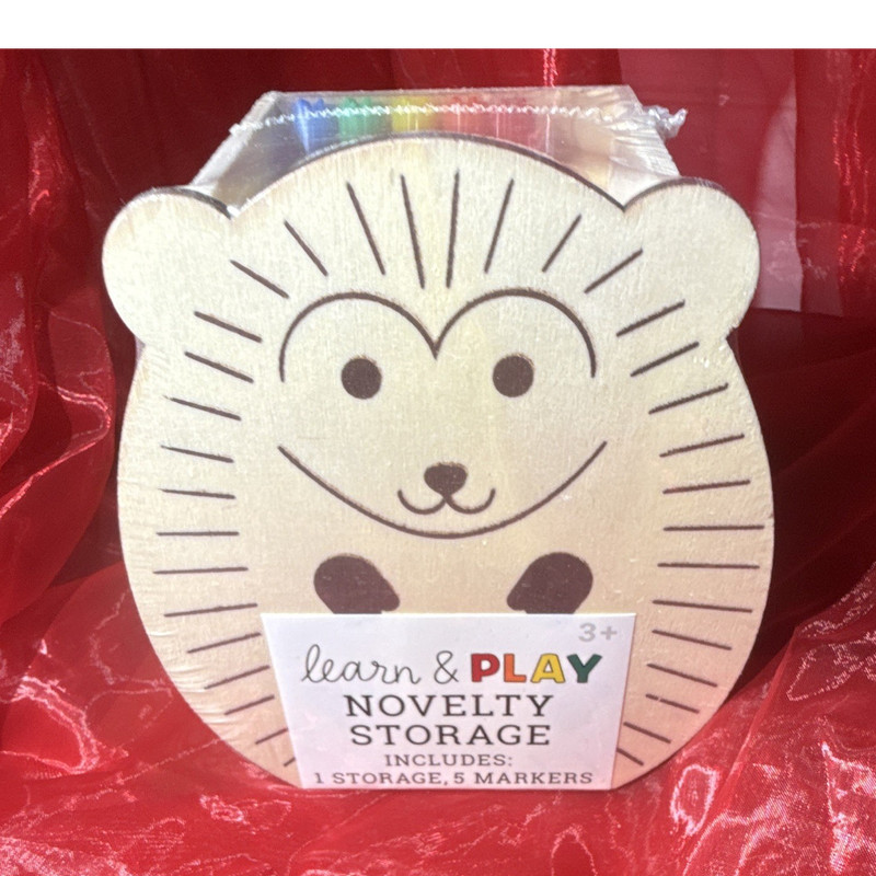 Horizozo Group USA, Inc. Learn & Play Hedgehog Wooden Marker Holder, 8 Markers