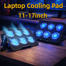 USB Laptop Cooling Pad Stand Notebook PC Quiet Cooler 6 Fan Blue LED for 11  -17  