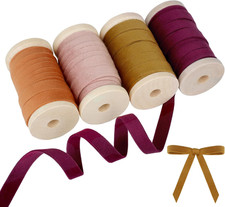 Velvet Ribbon Set - 3/8" X 20Yd, 4 Rolls Double Faced on Wooden Spool for Gift W