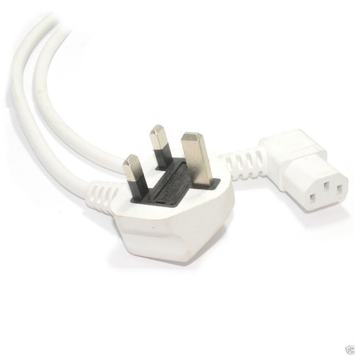 Power Cord UK Plug to Right Angle IEC C13 Cable (kettle lead) 2m White - Afbeelding 2 van 4