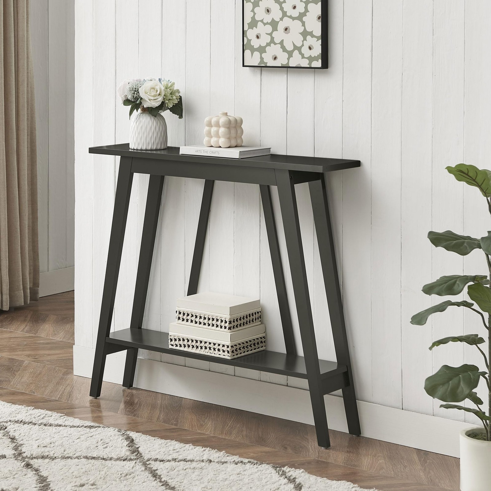 Kings Brand Furniture - Console Table, Narrow Sofa Table with Shelf, Caviar
