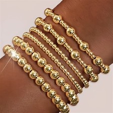 Gold Beaded Stretch Bracelet Set   6 PCS  Women  s Stackable Layered  