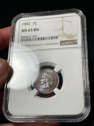 1882 NGC MS65 BN Indian Head Cent Purple Blue Toning