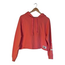 CALVIN KLEIN JEANS Womens Orange Hoodie M Cotton Blend Pullover Sweatshirt Short