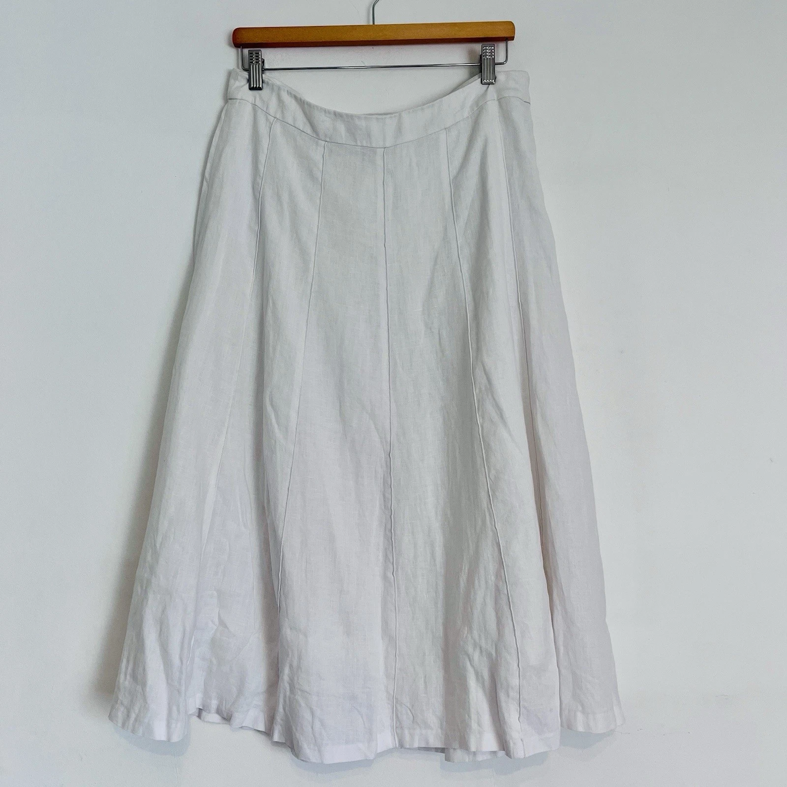 Boden White Linen Midi Skirt UK 14 Panelled A Line Flared Minimalist Summer Boho
