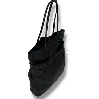 MIU MIU Archive Stitching Ribbon Tote Bag Black Leather Pre-Owned