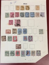 Malta, 1874-1965, Lot of 103 Mostly Classic Stamps on Pages, Mint H. and Used