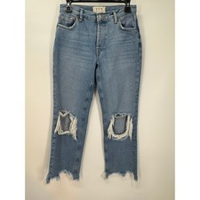 We The Free Women's Size 26 Distressed Ripped Raw Hem Jeans Button Fly Denim