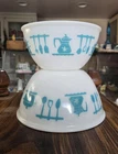 Vintage Hazel Atlas Turquoise Utensil Bowls-MCM Milk Glass