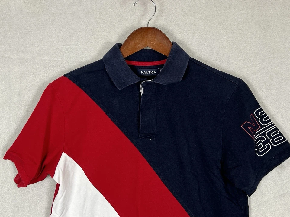 Nautica Vintage Polo Shirt Small Navy Red White Color Short Sleeve Cotton N83 - Image 3 of 4