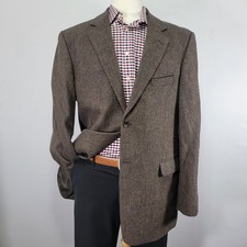 Stafford Men's Sport Coat Blazer Two Button Tweed Herringbone Brown Wool 44L