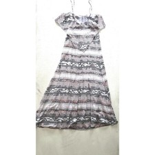 BCBGeneration Womens Small Gray Geometric Maxi Dress Ruffle Boho Spaghetti Strap