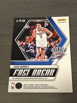 Josh Giddey 2023-24 Panini Mosaic Fast Break Silver Disco Auto 