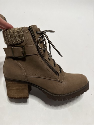 Mia Womens Beckham Taupe Zip Up Booties Shoes 8.5 Lace Up Rugged Cozy Lug Sole - Picture 2 of 15