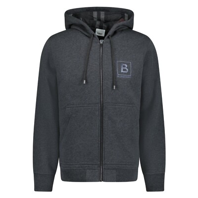 BURBERRY★FORDSON GRAY COTTON BBOX LOGO ZIP CHECK HOODIE $920 MENS BURBERRY FORDSON GRAY COTTON BBOX LOGO ZIP CHECK