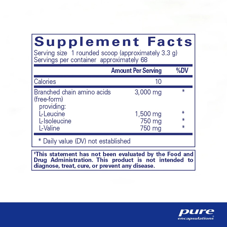 Pure encapsulations BCAA Powder Essential Amino Acids 227g 8oz Free