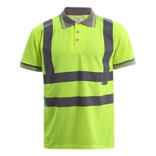 Image of Hi Viz Vis Polo T-Shirt High Visibility Reflective Tape Safety Security Work Top