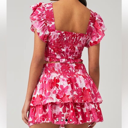 TIARE HAWAII OLIVIA Set Mini ROCK und Top in Fidschi Blumen rosa gesmokt 2-teilig - Bild 2 von 13