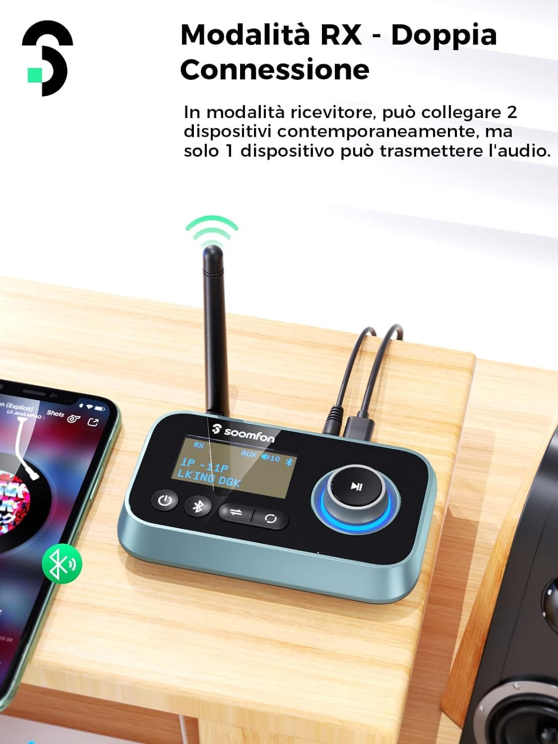 Trasmettitore Ricevitore Adattatore Audio Bluetooth 5.0 Con Cavi Aux/Ottico/Rca, - 2