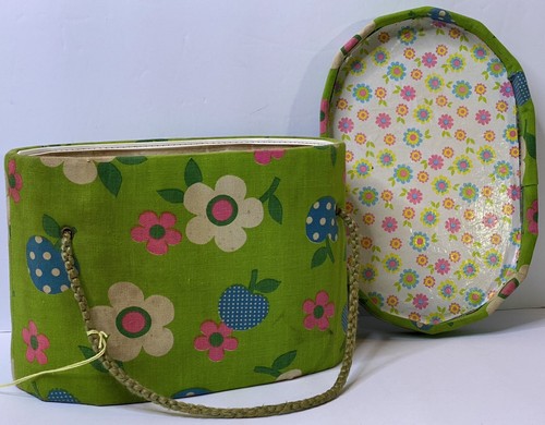 Flower Power Cesto da Cucito Ovale Kit Nozioni Vintage Tela Verde - Foto 2 di 23