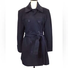 Vintage Halston Womens Belted Wool Pea Coat Size 6 Double Breasted Mid Length