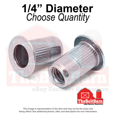 1/4''-20 Aluminum Large Flange Knurled Body Rivet Nut Plain Long (Pick Quantity)
