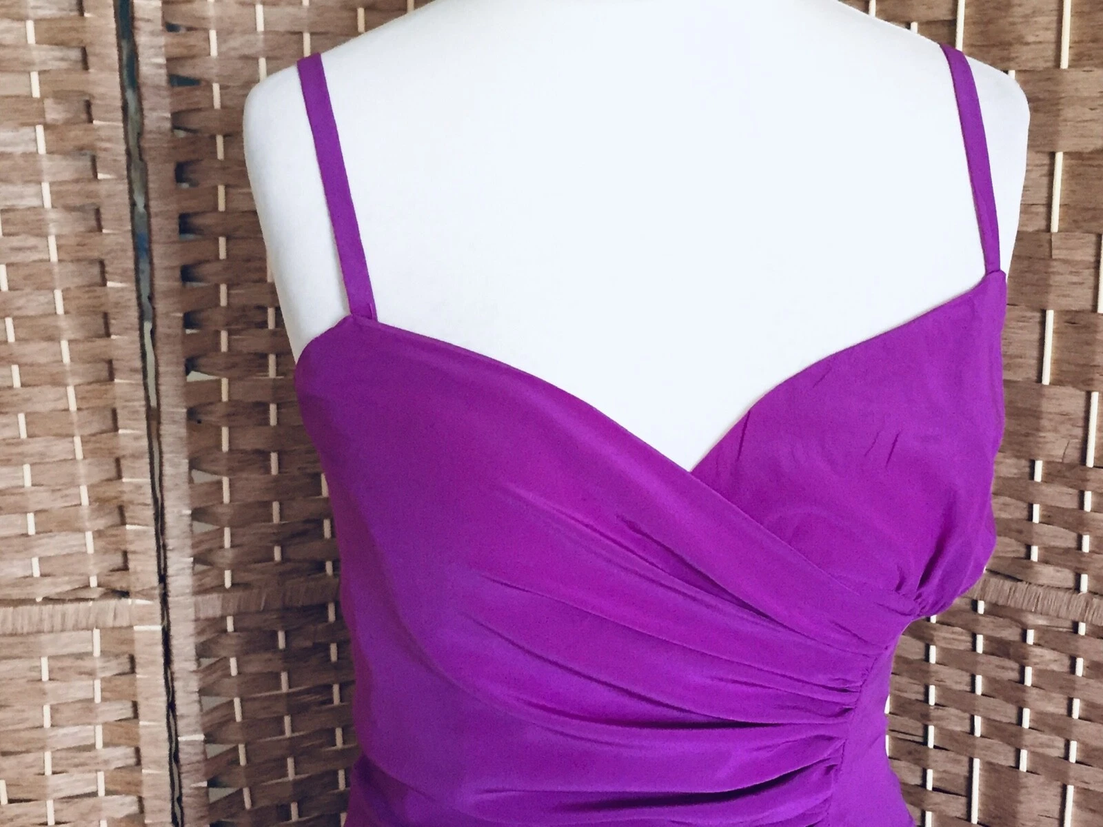 DSQUARED2 Abito nuovo con etichette D Squared2 viola viola 100% seta con spalline taglia 42 8 10 L39” RUCHED