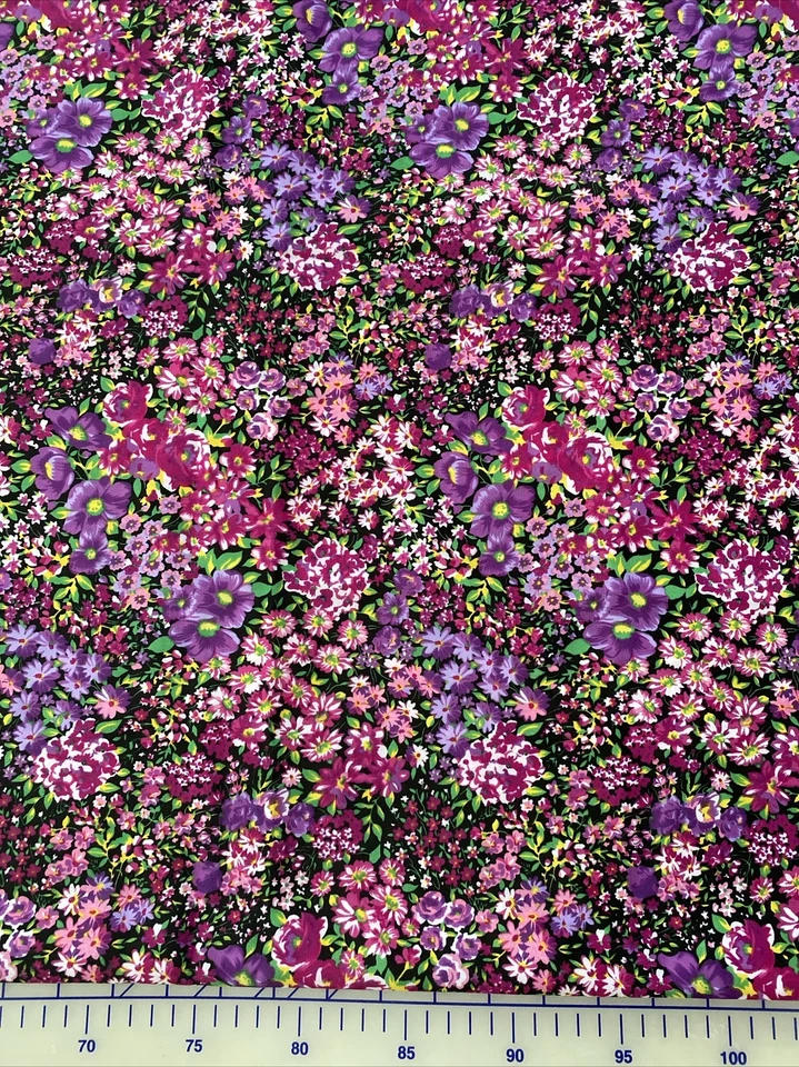 Vintage Purple floral Dressmaker Fabric 58"w x 108" Drapes Synthetic Rich Garden - Image 3 of 4