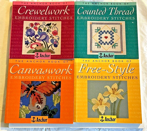 4 Embroidery Stitches Anchor Books Canvas Crewel Free-Style Counted Thread