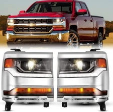 HID/Xenon Headlights For 2016-2019 Chevy Silverado 1500 Chrome Projector Lamps