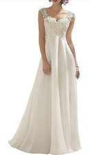 Abaowedding Womens Wedding Dress Lace Double V-Neck Sleeveless Evening Dress 16P