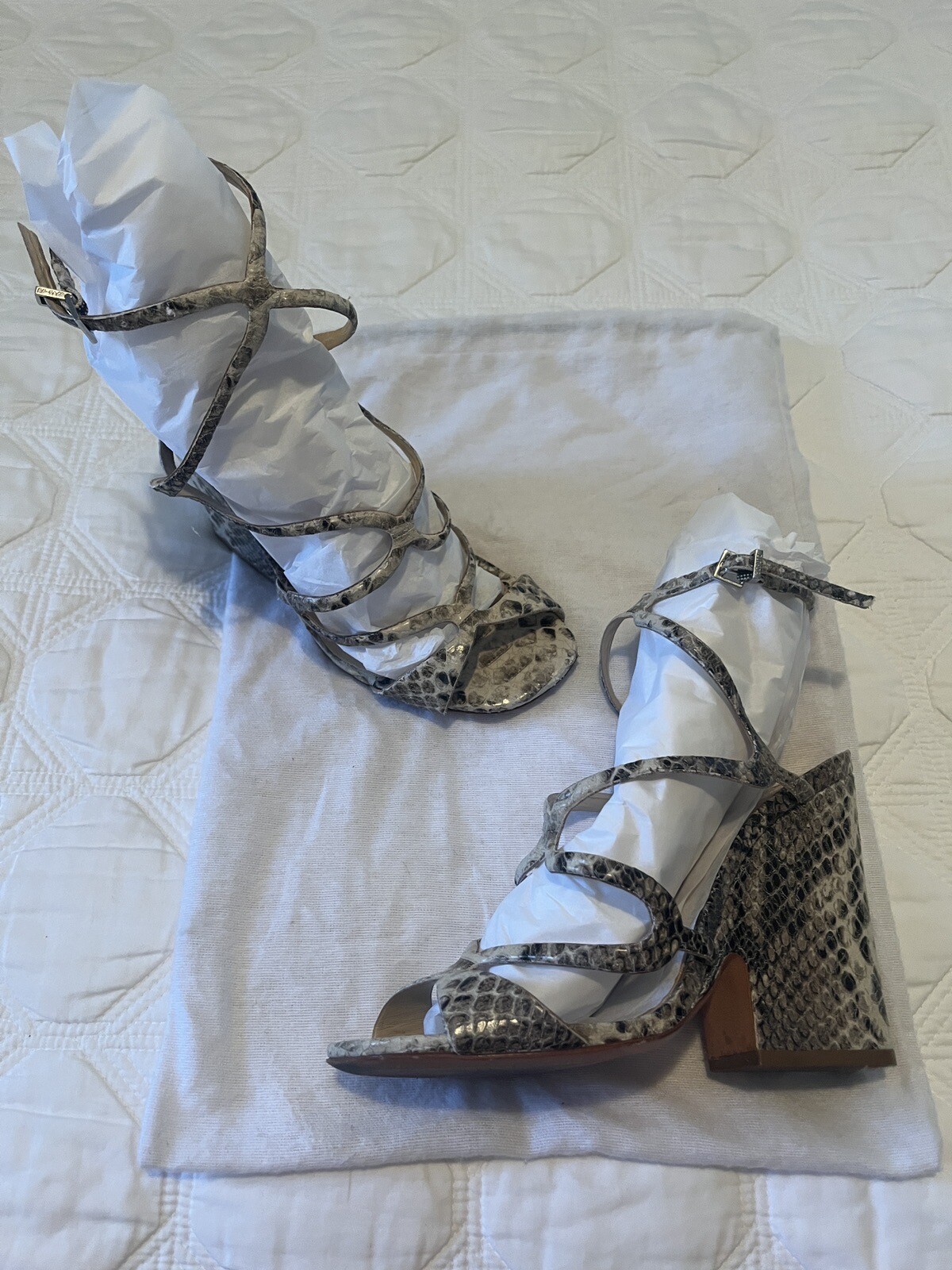 Schutz Neutral Snakeskin Python Block Heel Cage S… - image 3