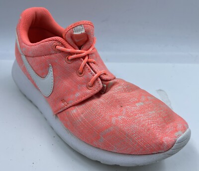Nike Roshe Run Print GS Youth Sneakers 7Y Bright Mango Running Shoes 677784-800
