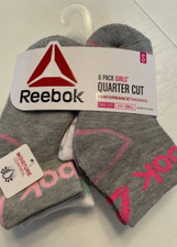NWT Reebok Girls Youth 6-Pack Quarter Cut Socks Sz S Multi Color Training Perfor