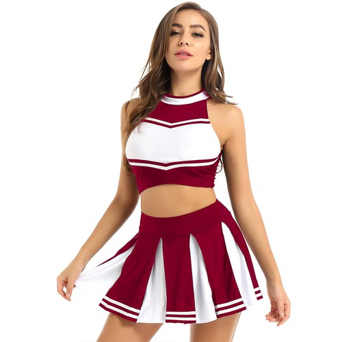 2Pcs Women‘s Cheerleadering Cosplay Uniform Sleeveless Tank with Mini Skirt - Picture 44 of 58