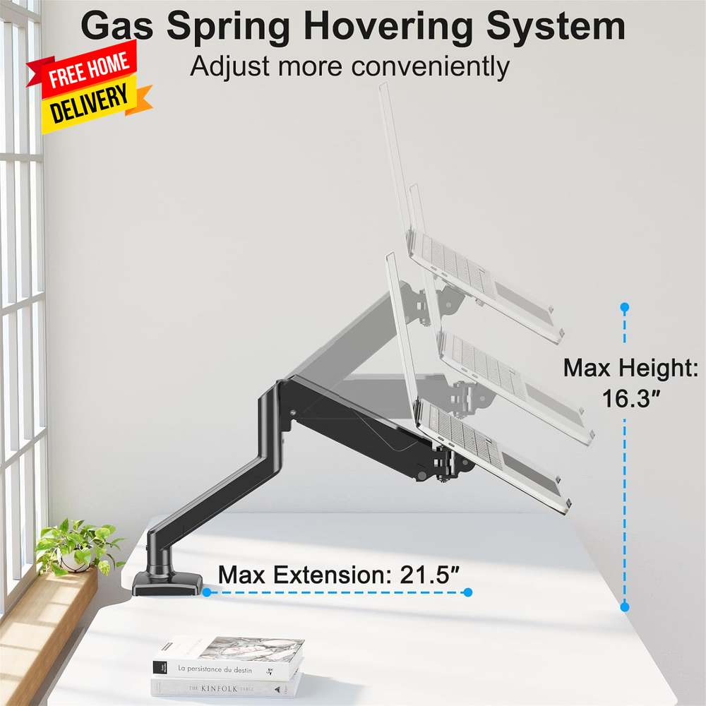 Laptop Stand Desk Mount with Gas Spring and Dual Monitor Function