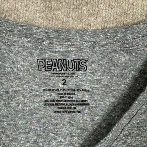 Peanuts Shirt Womens Size 2 Gray V Neck Short Sleeve Snoopy Ladies Casual Plus - Picture 3 of 6