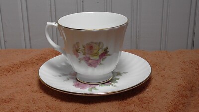 Vintage teacup and saucer Duchess Bone China England Pink & White Roses cottage