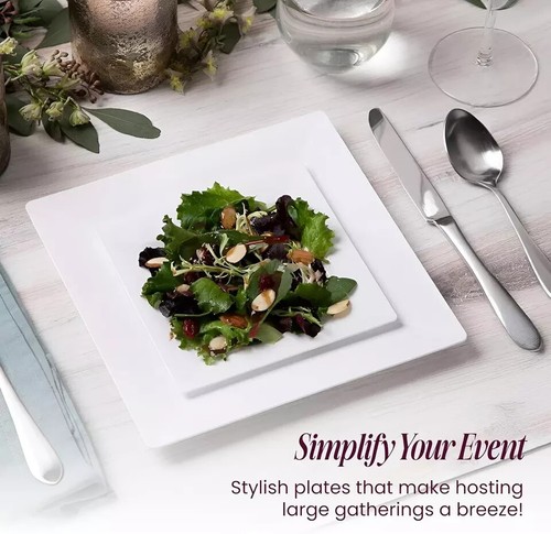 Aya'S 60Ct White Square Disposable Plates - Heavy Duty Plastic Party Plates f... - Picture 5 of 6