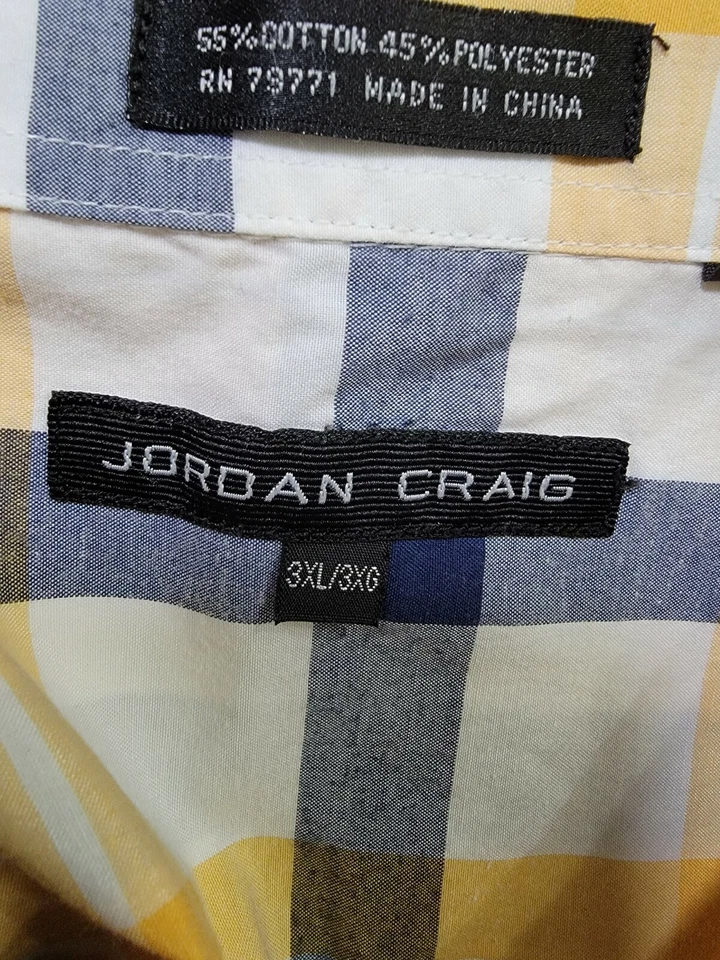 Camisa Jordan Craig Para Hombre Talla 3XL XXXL 3X Grande Azul Amarillo Blanco A Cuadros Foto 2 de 4