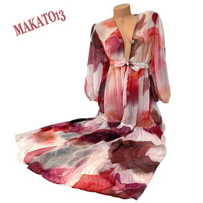 Express Women s SMALL / MEDIUM Abstract Print Tie Waist Wrap Maxi Cover-Up Dress