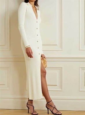 Ribbed Knit Ivory Midi RUBI Dress S 