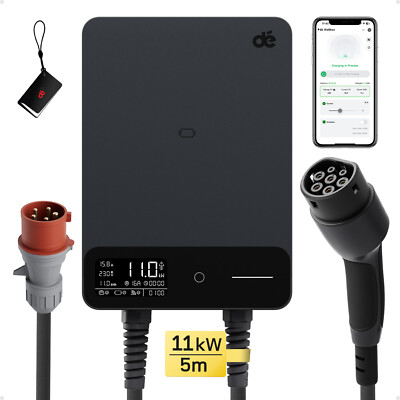 11kW Ladestation Wallbox stationär mit APP 16A 400V WlAN & Bluetooth 5m dé