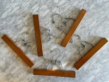 Lot of 6 vtg wood metal clip clamp hangers pants trousers skirts old vintage