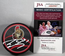 RIDLY GREIG SIGNED OTTAWA SENATORS REVERSE RETRO Puck NHL AUTOGRAPHED +JSA COA